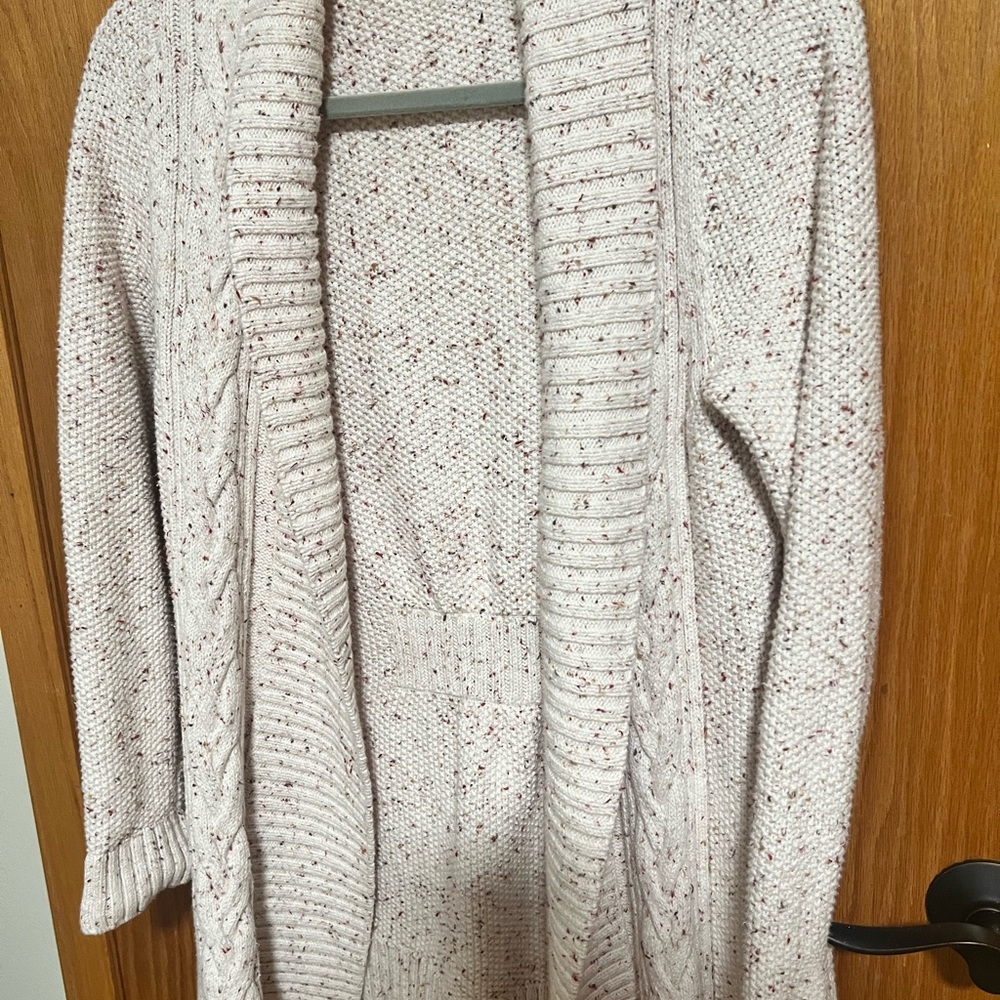 L.L. Bean Cream Speckled Open-Front Cardigan